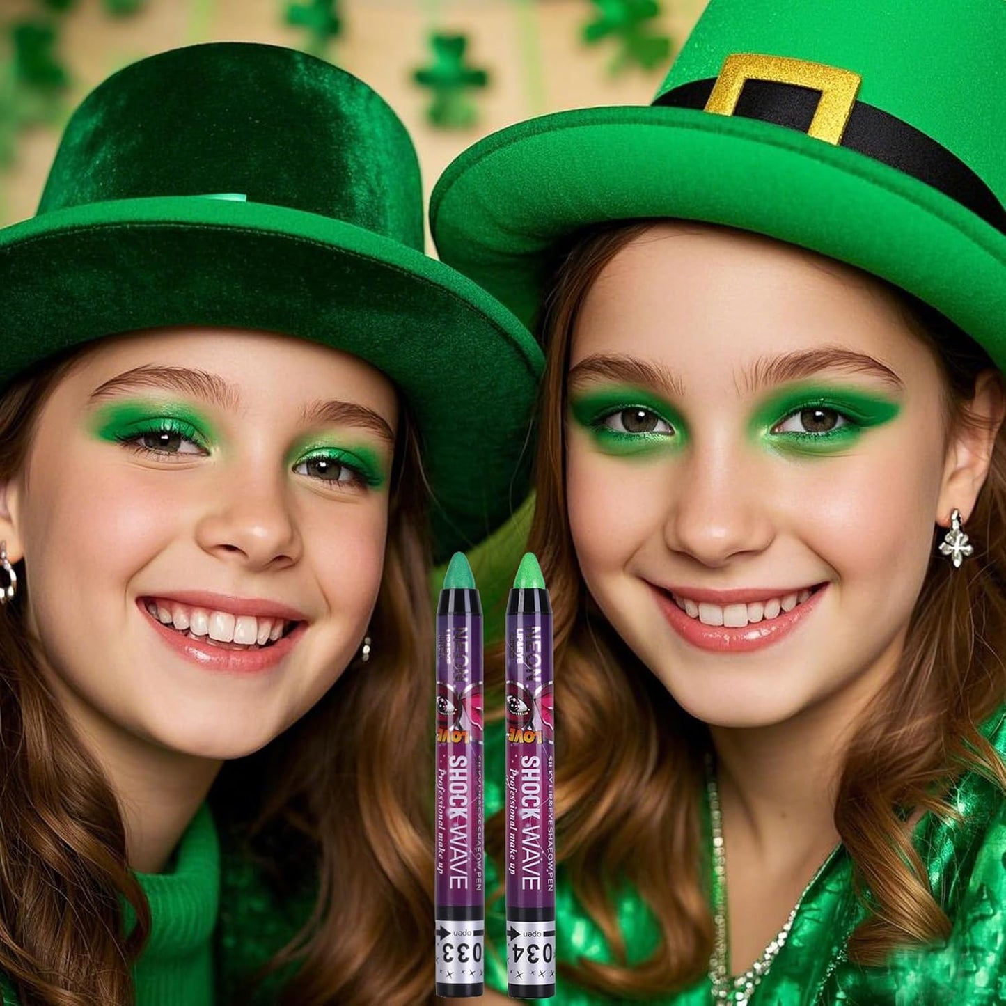 MEICOLY 2Pcs Green Eyeshadow Stick for Halloween Wicked Witch Elphaba Makeup,Metallic Shimmer Green Eye Shadow,Waterproof Shiny Bright Rotating Glitter Eyeshadow,St Patricks Day Accessories Eye Makeup