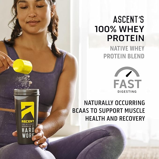 Ascent 100% Whey Protein Powder - Post Workout Whey Protein Isolate, Zero Artificial Flavors & Sweeteners, Gluten Free, 5.5g BCAA, 2.6g Leucine, Essential Amino Acids, Mint Chip 1.7 lb