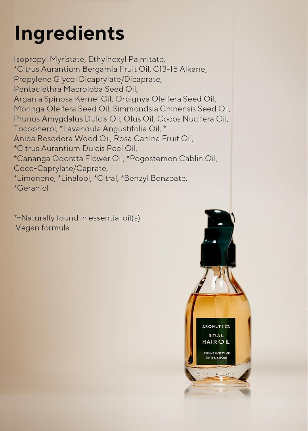 AROMATICA Ritual Jasmine & Vetiver Hair Oil - Adds Shine and Smooths Split Ends - Blow Out Hair Serum for Damaged & Frizzy Hair - Nourishing for Dry Curly Hair - Silicone-Free (1.6 fl oz)