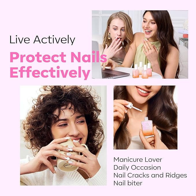 modelones Nail Strengthener Ridge Filler for Nails Repair Kits Pearl Pink White Nail Polish for Thin Weak & Damaged Nails Hardener for Nail Protection, Nail Care, 15ml