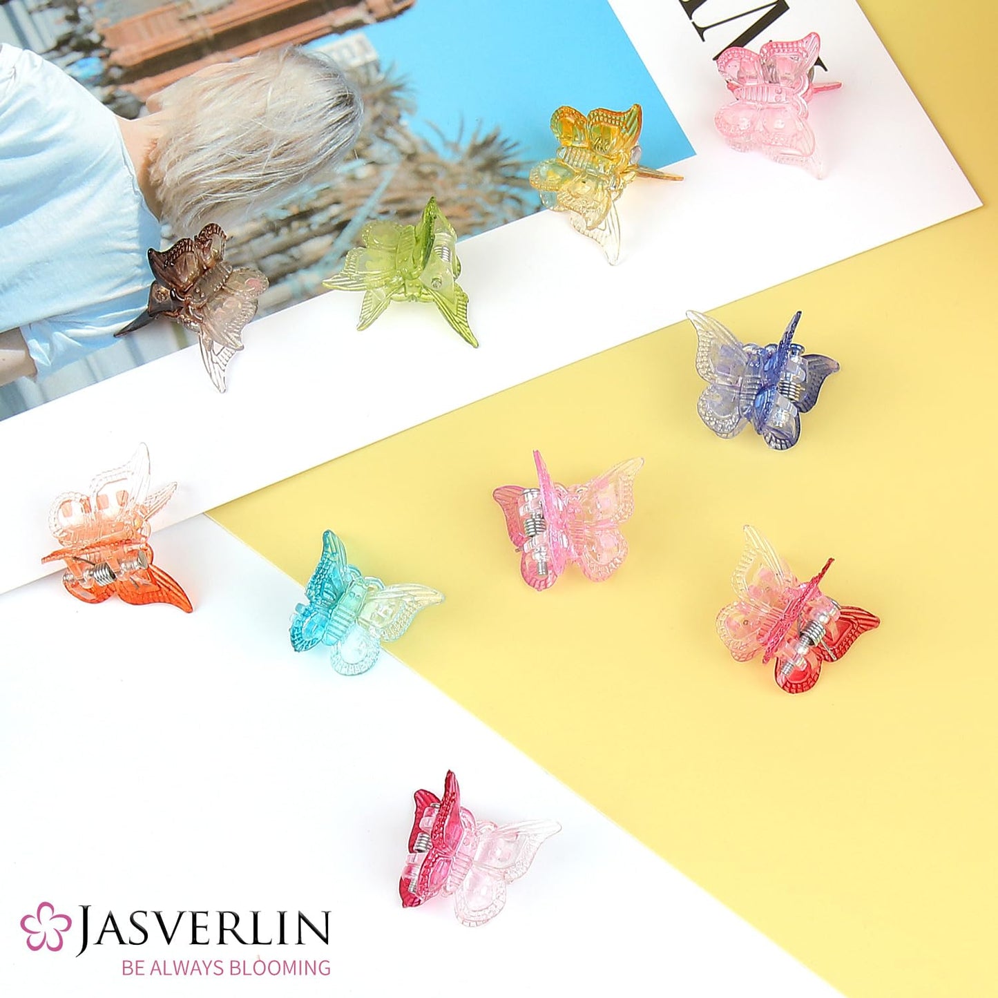 Gradient Butterfly Hair Clip, Mini Plastic 90s Hair Claw Clips for Women Girls, No Crease Toddler Y2K Accessories Set 50pcs Rainbow Assorted Color