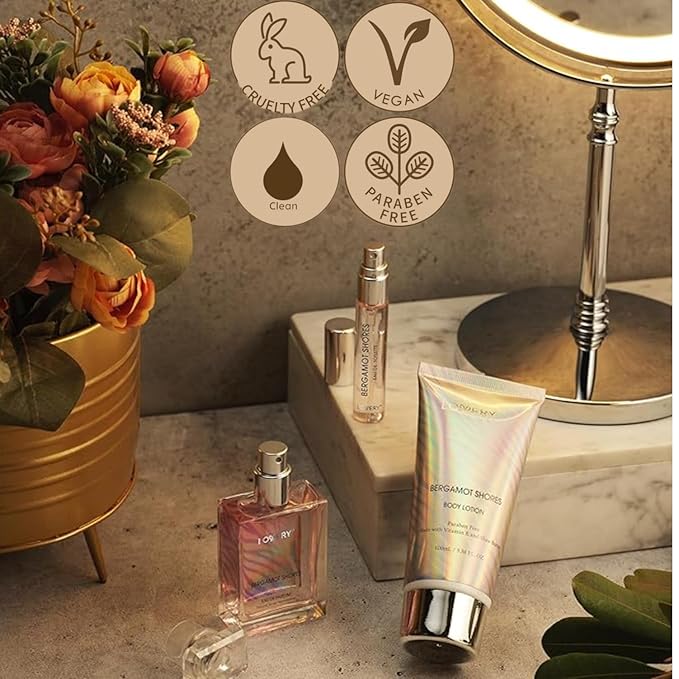 Mothers Day Gifts for Mom from Daughter - Bergamot Shores Spa Kit with Perfume, Body Lotion & Eau de Toilette Spray - Self Care Gifts for Women and Men - Birthday Gifts for Mom - Bath and Body Gift