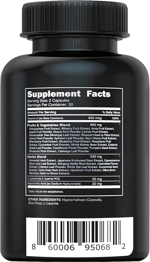 Vital Vitamins Vegan Collagen Booster - Plant-Based Collagen Supplements - Supports Hair, Skin, Nails & Joints - with Hyaluronic Acid - 60 Capsules