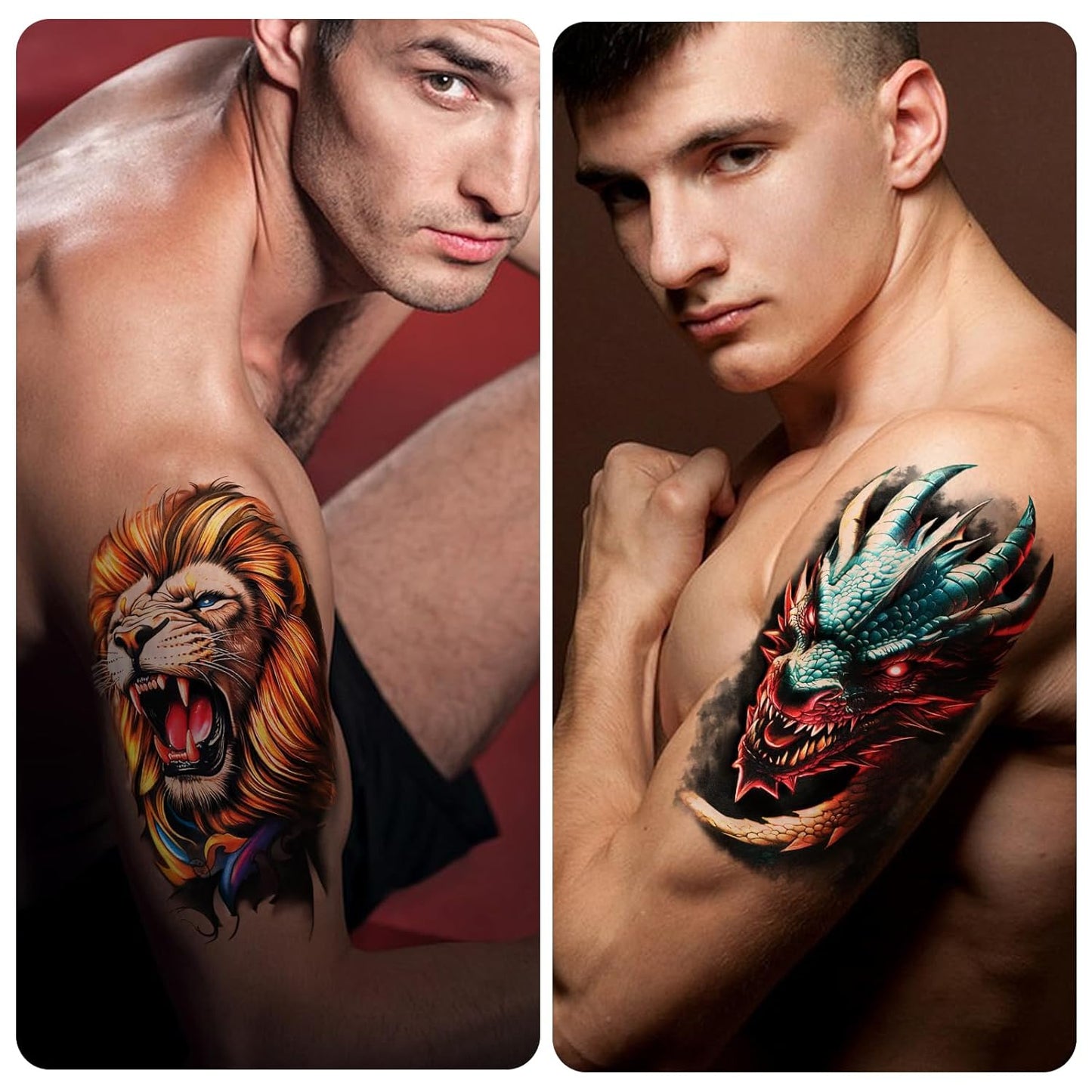 77 Sheets 3D Temporary Tattoo for Men Women, Temp Lion Tiger Dragon Spider Scorpion Snake Jellyfish Rose Tattoo Stickers for Adult Neck Arm, Flower Bow Whale Eagle for Boys Girls Party Suppply