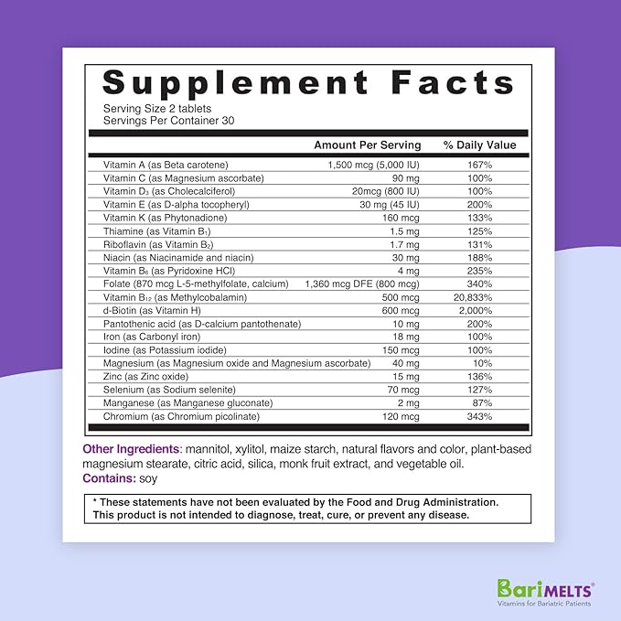 BariMelts Bariatric Multivitamin with Iron 1 Month (60 Fast-Dissolving
