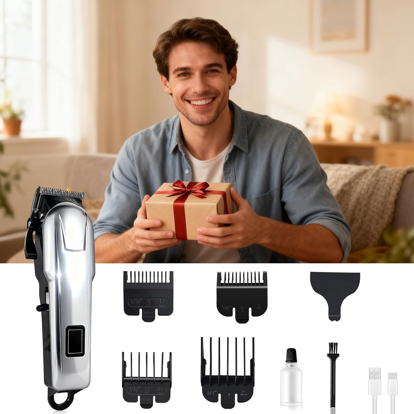 Hair Clippers for Men Cordless Clippers for Hair Cutting Rechargeable Beard Hair Trimmer LED Display Stocking Stuffers for Men