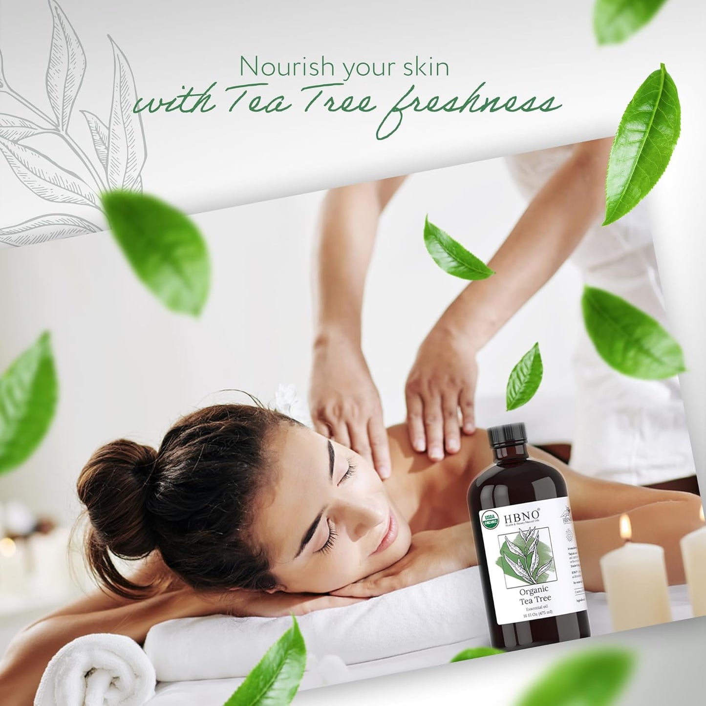 HBNO Organic Tea Tree Oil - Huge 16 oz (475ml) Large Size - Ideal for Diffusers, Cleaning Agents, Deodorizers, and Flavoring Agents.