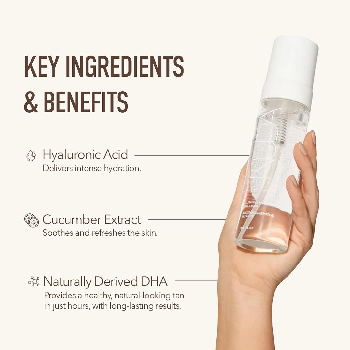 Nuda Cloudfoam Self Tanning Water Mousse, Fast Drying, Streak Free Self Tanner, Water Based Formula, Transfer Free, Hydrating Self Tanner, Fragrance Free, Organic, Vegan, Medium to Dark, 6.4 Oz