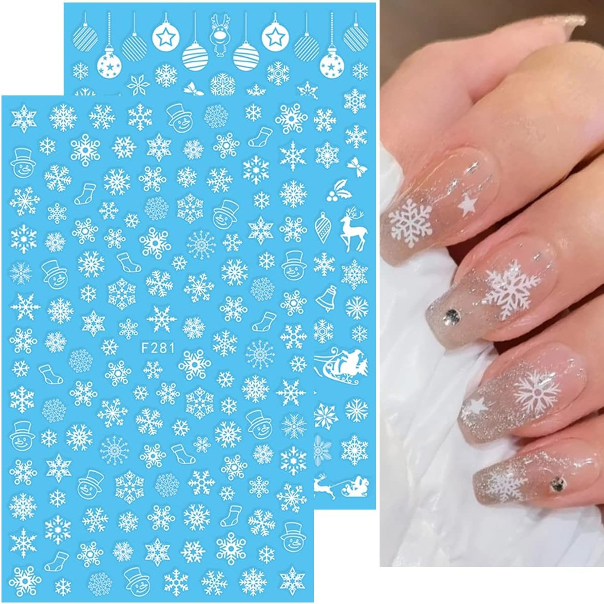 10 Sheets Christmas Nail Art Stickers 3D Xmas Nail Decals Winter Snowflake Santa Claus Snowman Buffalo Plaid Reindeer Nail Stickers for Christmas Nail Designs Decorations Manicure Tips Charms
