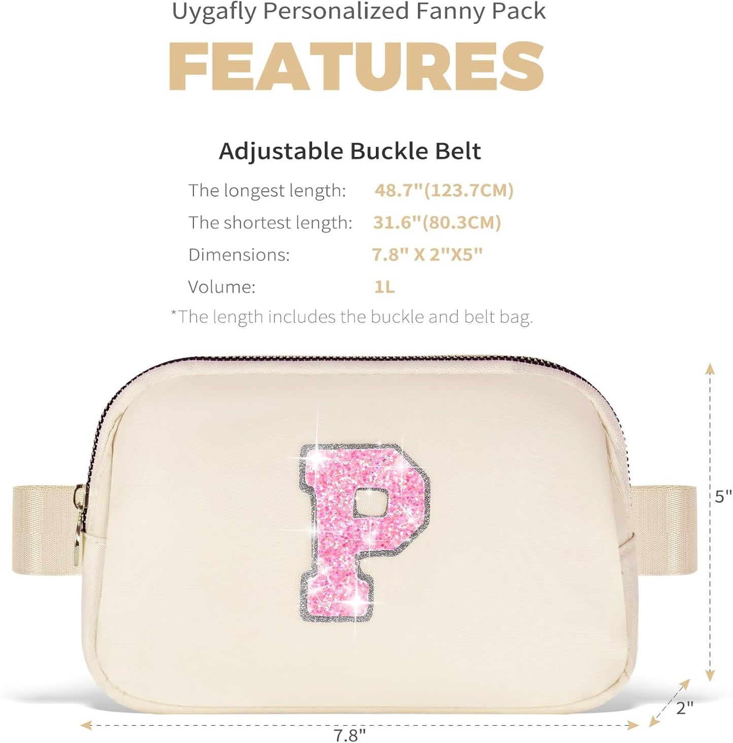 Fanny Pack Belt Bag Crossbody Bags with Initials Letter Patch Trendy Stuff for Teens Cute Stuff Birthday Gifts for Teenager Girls | Khaki,Initial P