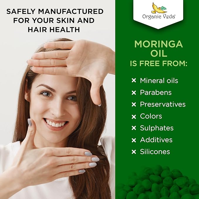 Organic Veda Moringa Oil - USDA Cold Pressed Virgin Moringa Seed Oil - 100% Pure Moringa Skin Care Oil Moisturizer for Face, Nails, Foot, Body & Hair - Unrefined, Vegan & Gluten Free - 3.4 fl oz