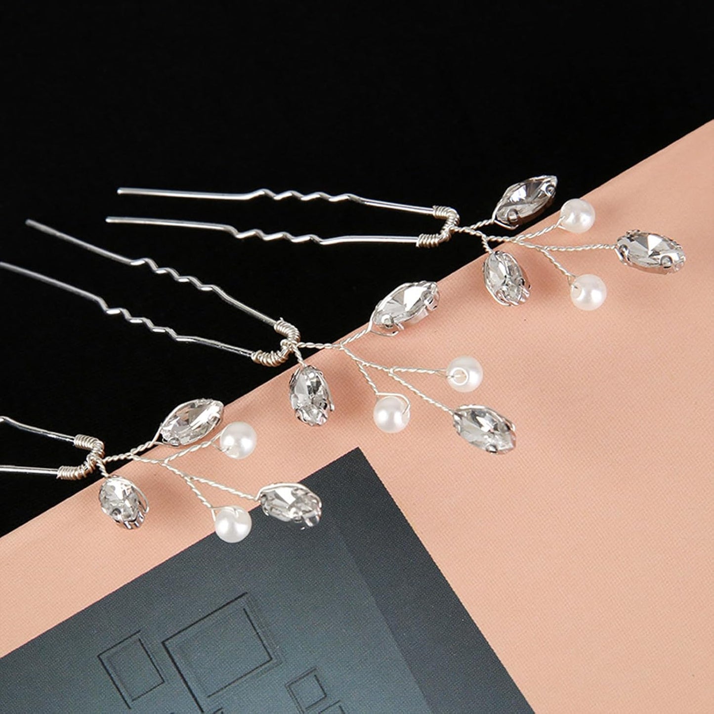 6PCS Silver Hair Pins with Pearls and Crystals for Women and Girls. U Shaped Rhinestone hair accessories for Daily Use or Various Parties. Wedding Hair Clips for Bridal, Bridesmaids and Flower Girls