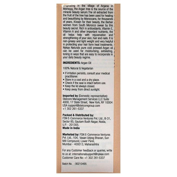 Nykaa Naturals 100 Percent Pure Cold Pressed - Argan for Women - 1 oz Oil