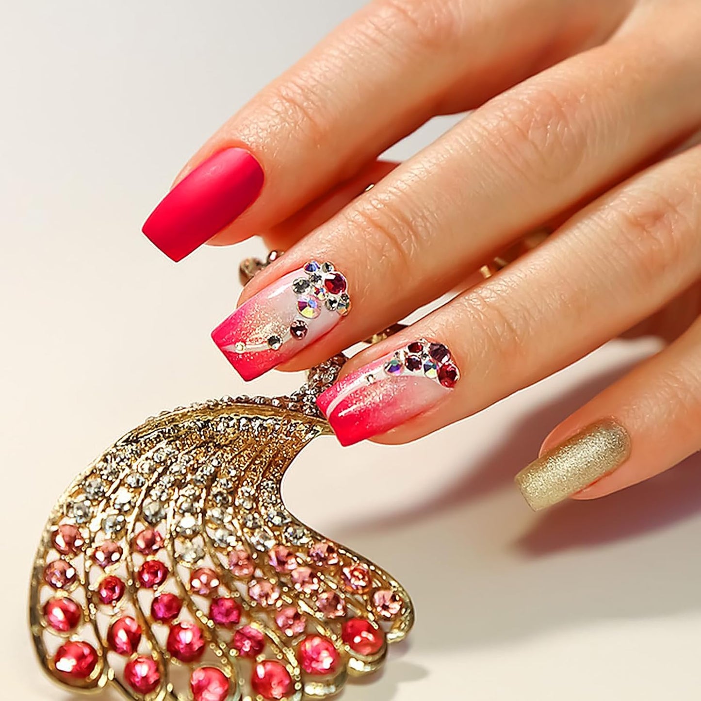 Self Adhesive Face Gems and Pearls for Makeup, Festival Jewels, Hair Gems, Rhinestone Stickers for Face, Eye, Makeup, Nail, Body, Crafts 3/4/5/6 mm 975Pcs (06.gem_Rosered)