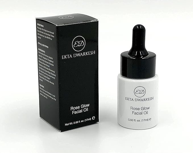 Rose Glow Facial Oil (with Rose extracts, Jojoba oil and vitamin E) Hydrates & Provides Antioxidant Benefits (0.60 fl. oz.) Vegan and Cruelty Free