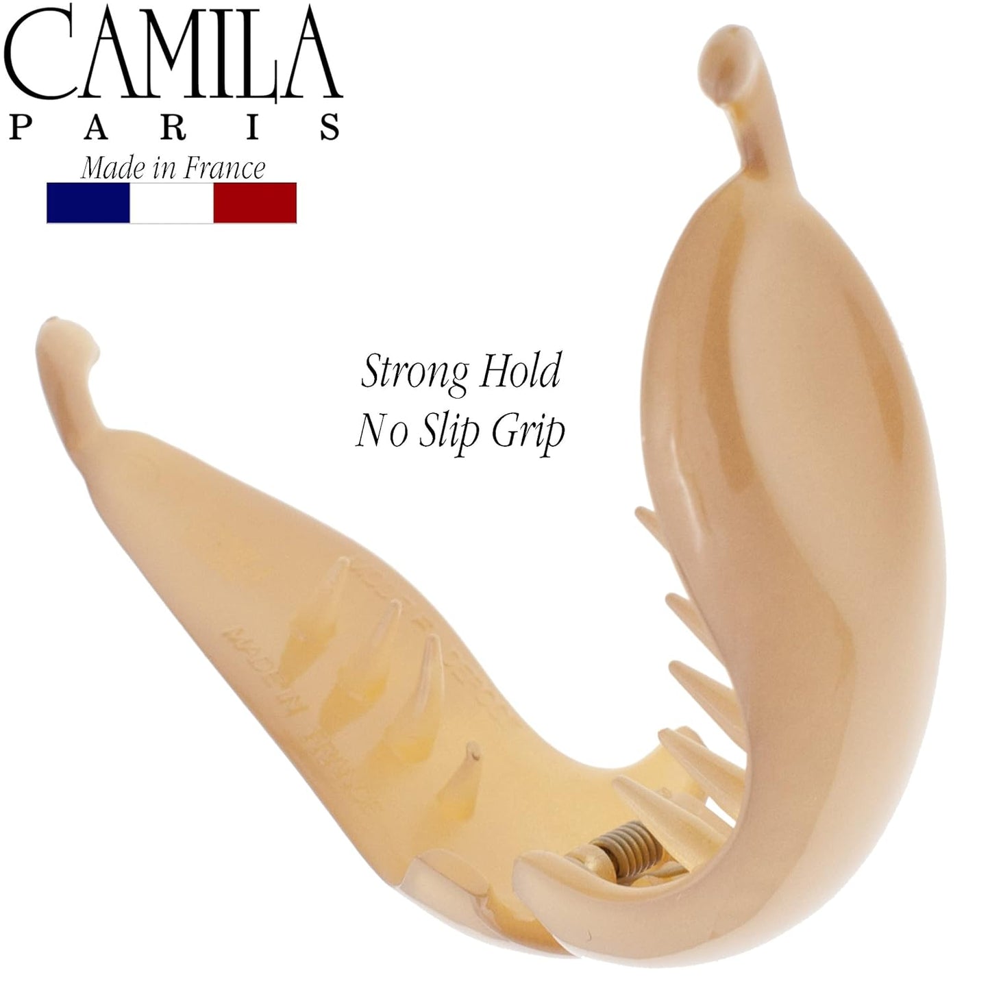Camila Paris CP3044 2.75 Inch Small Hair Clips for Women Beige, Strong Hold Decorative, Durable Styling Girls Hair Accessories. Hair Ponytail For Women with Curly Thick Hair. Made in France