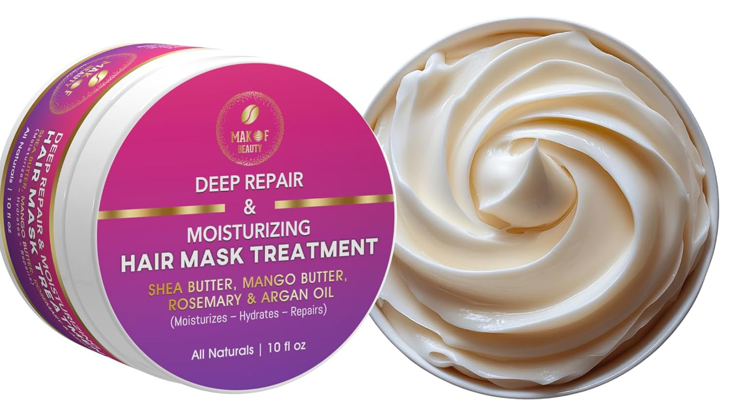 Deep Repair Hair Mask - Moisturizing Treatment with Shea Butter, Mango Butter, Argan Oil & Rosemary - Hydrates & Restores Dry, Damaged Hair - 10 fl oz