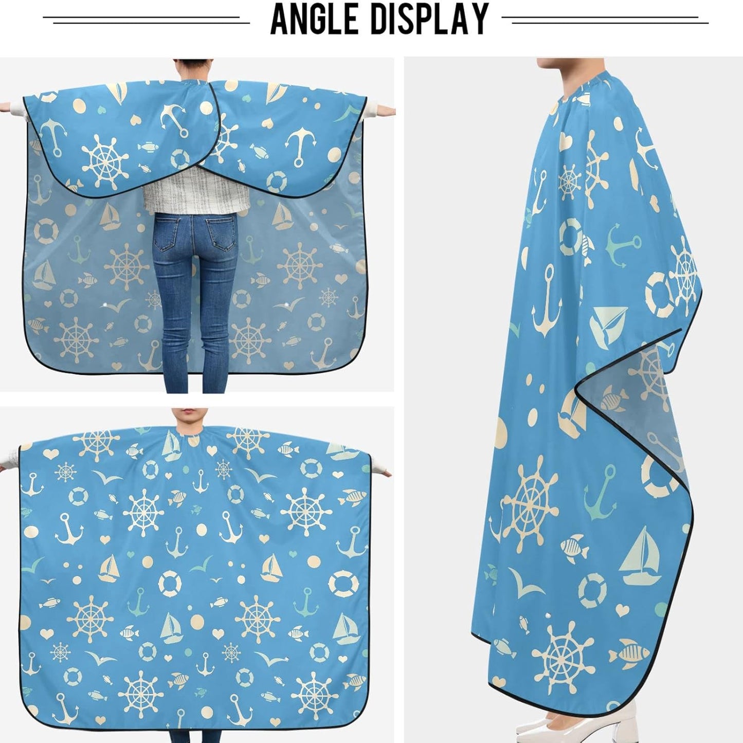 visesunny Barber Cape Sea Pattern Polyester Hair Cutting Salon Cape Apron Anti-Static Haircut Water-Resistant Shaving Cloth Beard Shaving Bib Hairdressing Cape