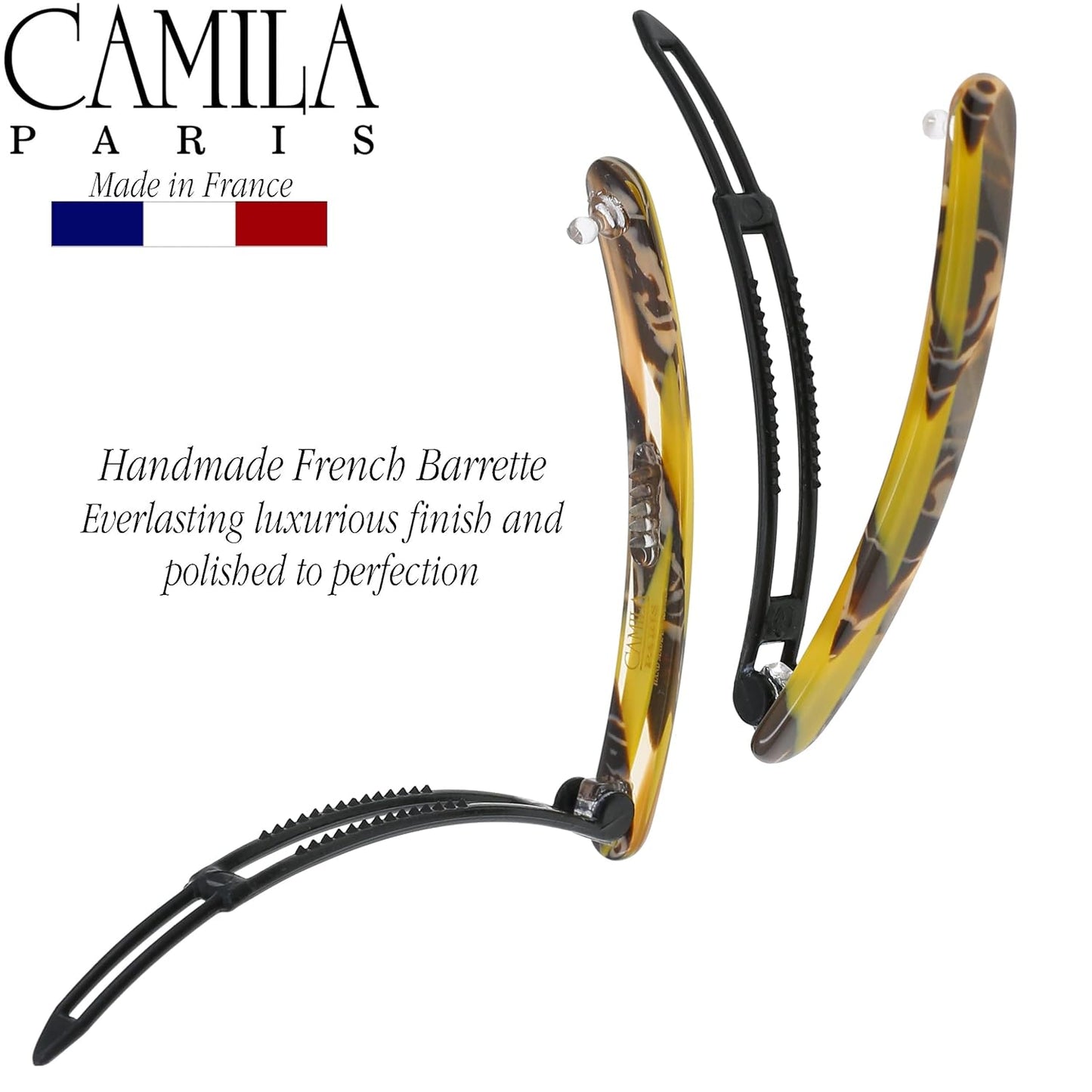 Camila Paris CP3374 French Hair Barrettes Clips for Women, Handmade, Girls Side Slide-in Barrette Clip, Hair Accessories for Women. Strong Hold No Slip Grip Fashion Durable Styling, Made in France