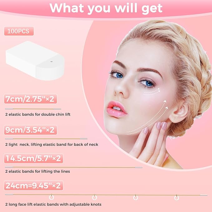 Face Tape,100 PCS Face Lifting Tapes with 8 Strings – Invisible Face Lift Tape for Neck,Eyes,Jowls,Double Chin,Sagging Skin Tightening,Anti-Wrinkle Facial Tapes,V-Line Slimming,Instant Facelift Makeup