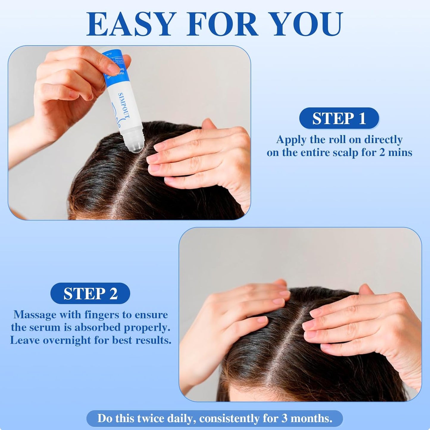 Rosemary Hair Growth Serum Roll On, Nourishing Scalp Hair, Thicker & Stronger Hair, Reduces Hair Fall, Suit for Women Men, For All Hair Types(Rosemary)