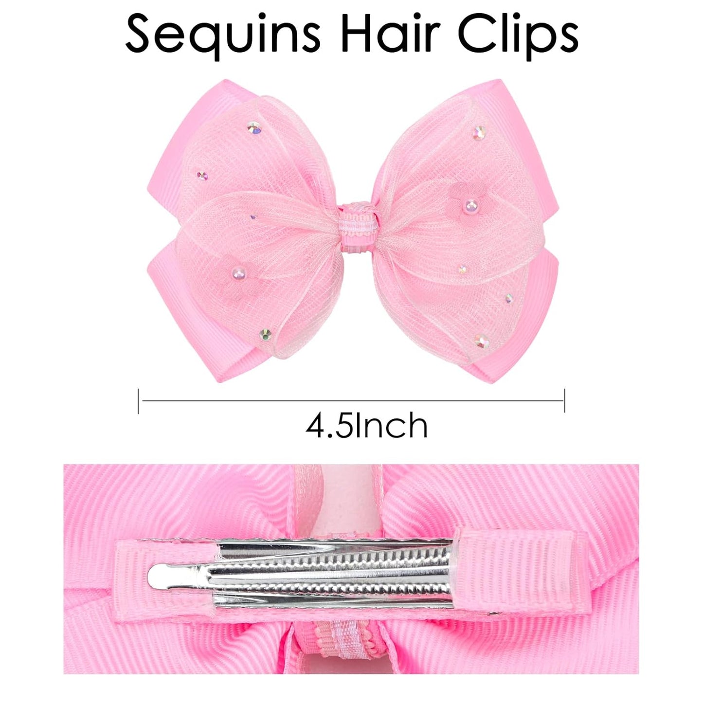 KISZU 4.5 Inch Flower Hair Bow Clips, Organza Bows with Pearls Big Hair Accessories for Baby Girls Kids Children Teens and Women (Hot Pink)
