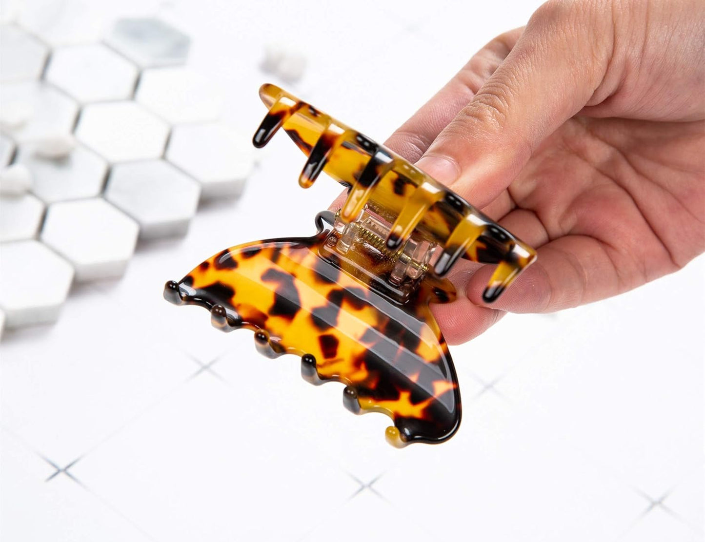 Handmade Celluloid Acetate French Design Barrettes Tortoise Shell Claws Hair Claw Luxury Fashion Accessories Hair Clip for Women (Dark)