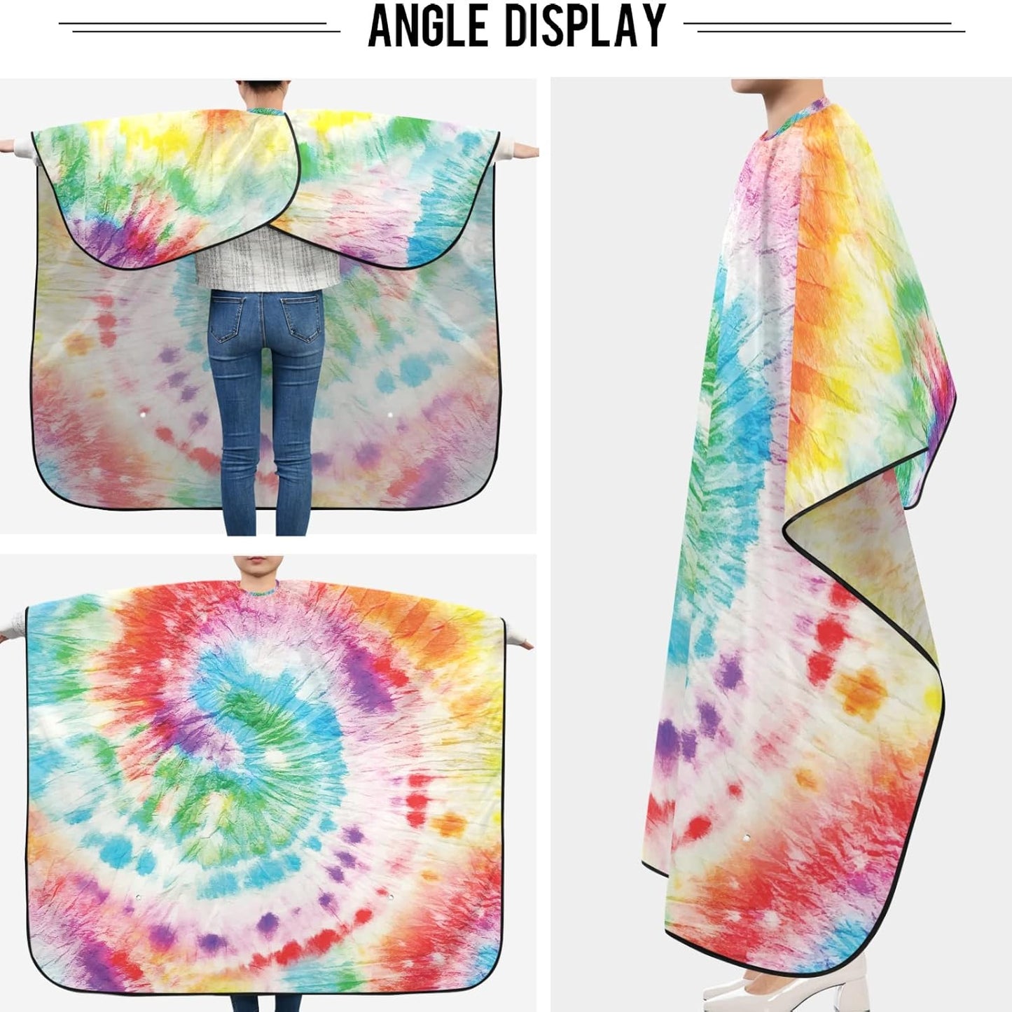 visesunny Barber Cape Rainbow Tie Dye Pattern Polyester Hair Cutting Salon Cape Apron Anti-Static Haircut Water-Resistant Shaving Cloth Beard Shaving Bib Hairdressing Cape