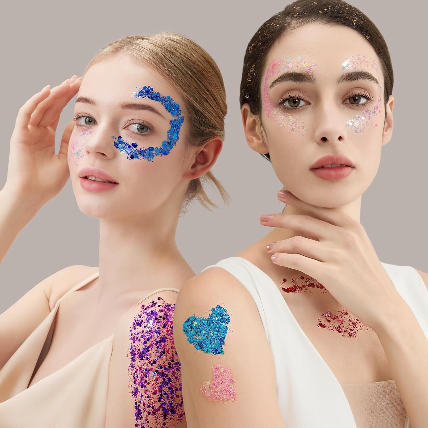 Teenitor 12 Colors Makeup Festival Face Glitter and 12 Colors Glow in The Dark Body Glitter Gel for Women, Glitter Gel for Face and Body, Hair