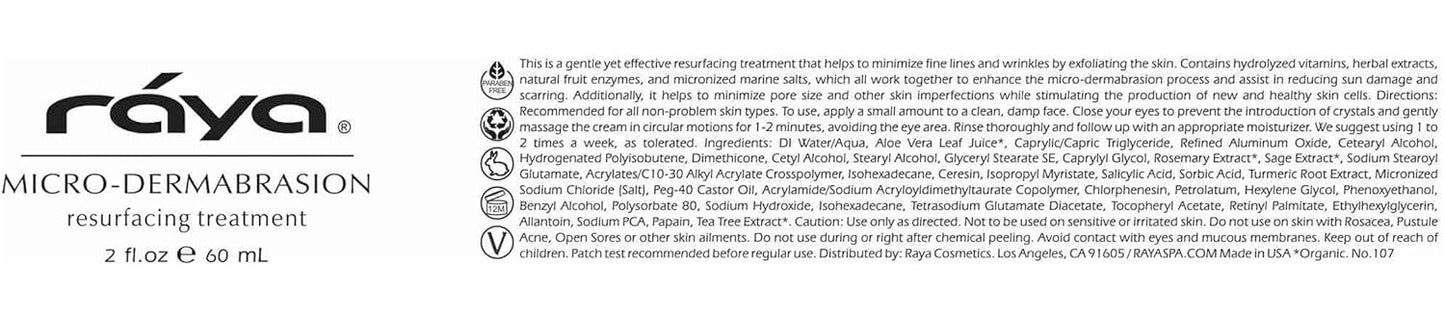 RAYA Microdermabrasion Facial Cream (107), Gentle Resurfacing and Cleansing Solution for Non-Problem Skin, Face Moisturizer, Face Cream for Women, Works to Minimize Fine Lines and Wrinkles, 2oz