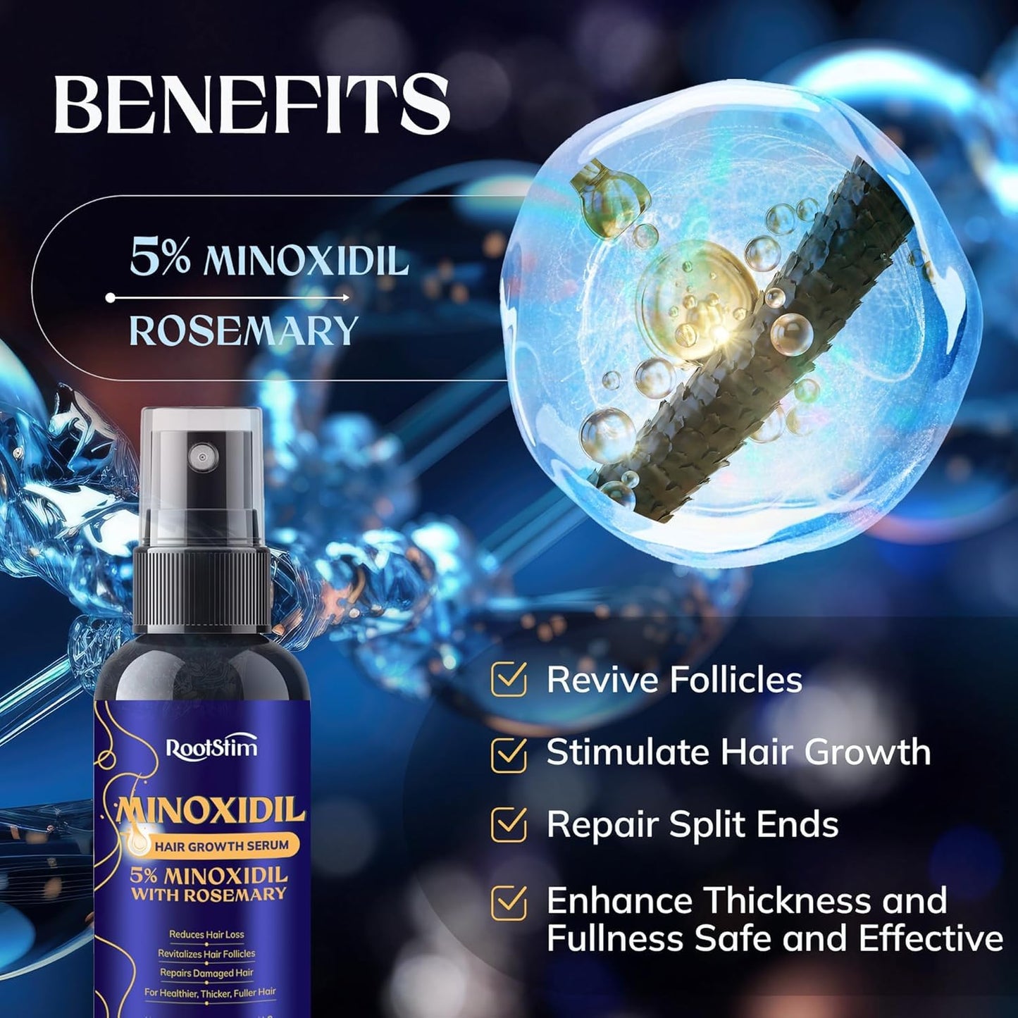 5% Minoxidil Hair Growth for Men and Women: Extra Strength Minoxidil Hair Loss Treatment Serum with Rosemary for Faster Stronger Thicker Hair Growth 2 FL OZ