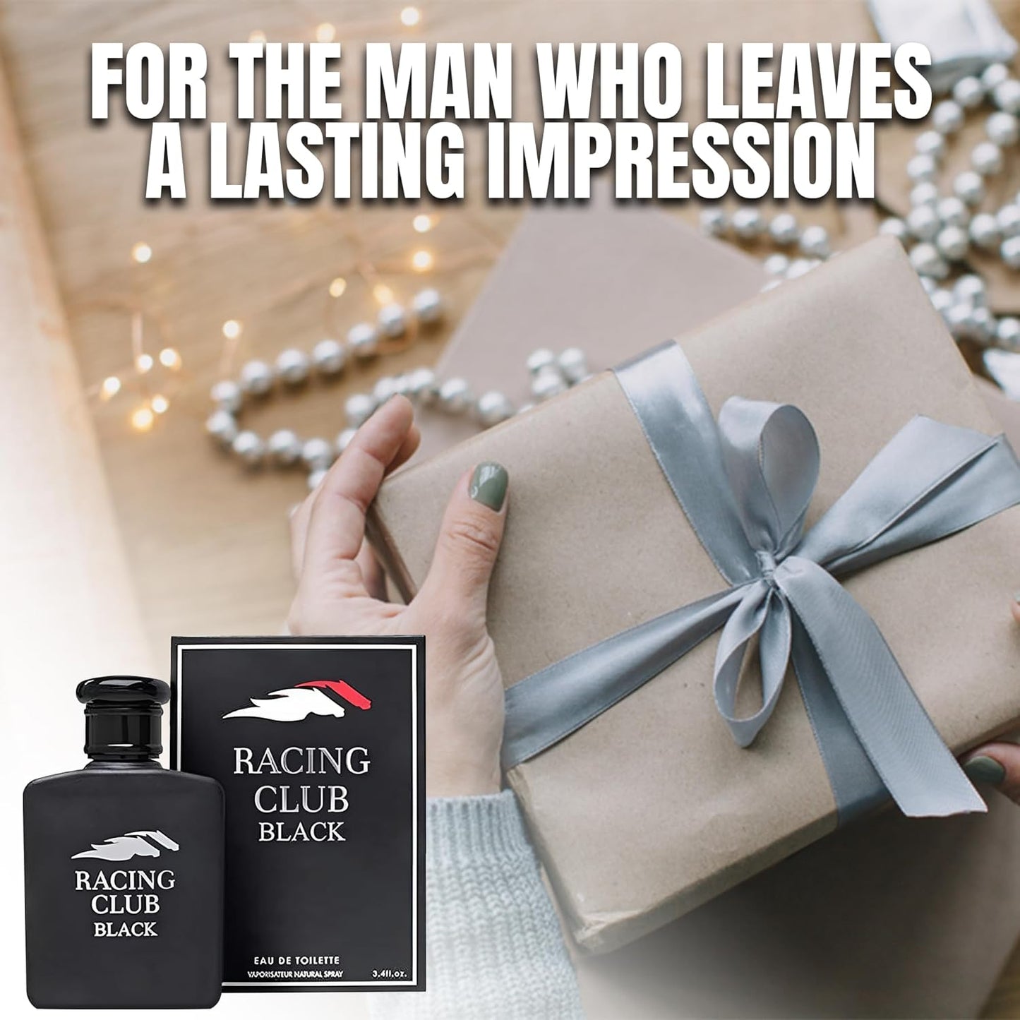 Racing Club Black Sensual Woody Fragrance for Men | Long Lasting Cologne Aromatic Scent, Eau de Parfum Natural Spray - Great Holiday Gift, 3.4 Fl Oz/100 Ml