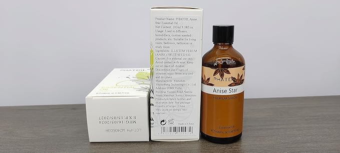 Anise Star 3.38fl.oz Essential Oil, PHATOIL Pure Aromatherapy Oils for Diffuser, Humidifier, Perfect for DIY Soap, Candle, Bath Bombs Making(100ml)
