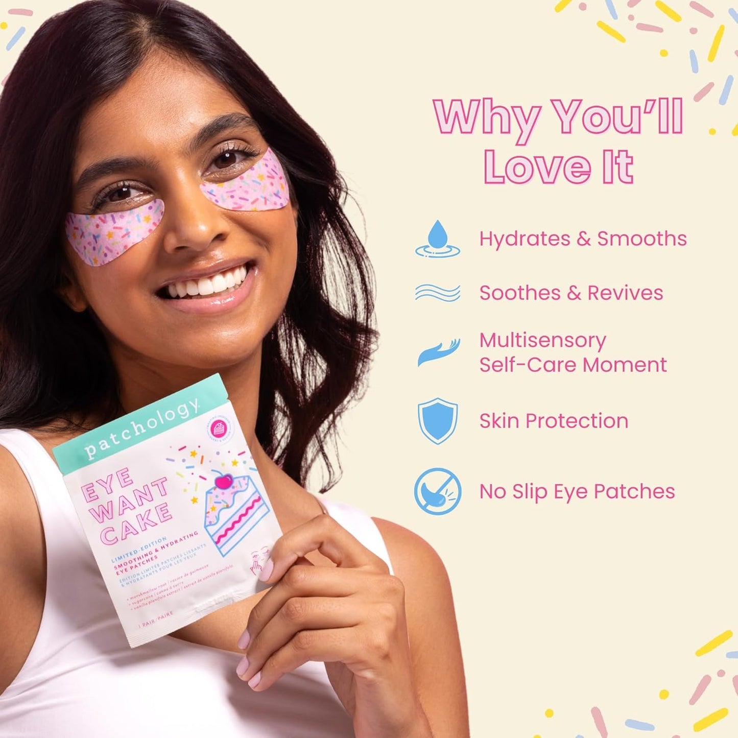 Patchology Eye Want Cake Limited Edition Hydrating & Smoothing Eye Patches – Under Eye Masks for Puffy Eyes, Dark Circles, and Fine Lines – Birthday Cake Inspired Self-Care Essentials, 5-Pack