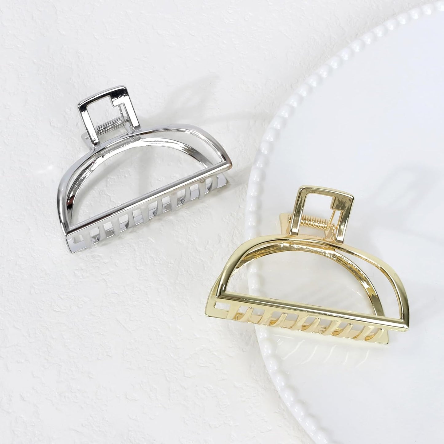 FAELBATY Metal Claw Clips for Thick Hair, Medium Metal Hair Clips for Women, Gold Hair Clips & Silver Hair Clips, Hair Claw Clips for Thin Hair, Strong Metal Clips for All Hair Types, 2PCS Gold&Silver