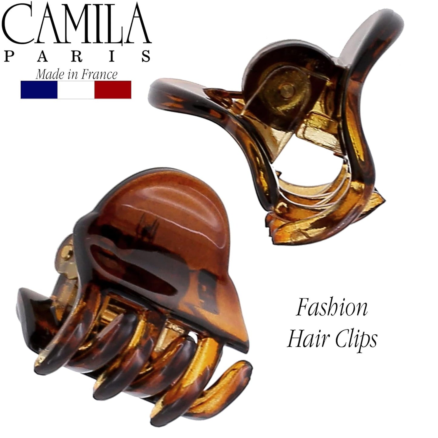 Camila Paris CP3289 French Hair Clip for Women, Set of 2 Small Tortoise Shell Girls Hair Claw Clips Fashion Durable Hair Accessories for Women, Ladies Strong Hold No Slip Grip Clamp, Made in France