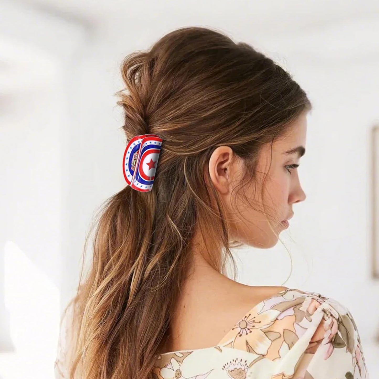 3 Pcs 4th of July Hair Clips for Women, Patriotic Hair Claws, Red White Blue Hair Claw Clips with American Flag Design, Summer Hair Accessories, Independence Day Large Hair Claws for Thick Hair