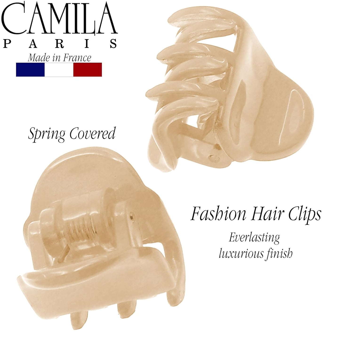 Camila Paris CP3290 French Hair Clip for Women, Set of 2 Small Nude Girls Hair Claw Clips Fashion Durable Hair Accessories for Women, Luxury Ladies Strong Hold No Slip Grip Clamp, Made in France
