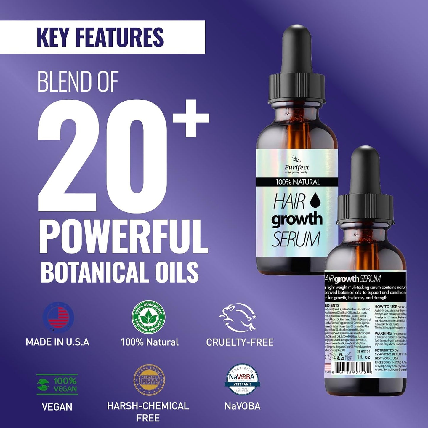 Purifect Hair Growth Serum for Shinier, Thicker, Stronger Hair with Botanical Oil for Hair Loss – Made in USA – Safe for Dry, Damaged, Treated & Relaxed Hair, Strengthens Strands Naturally, 2 fl oz