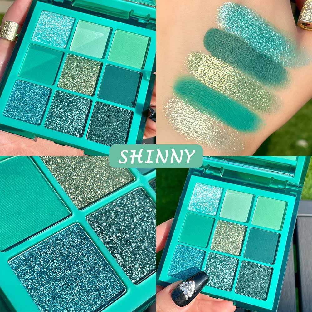 evpct 9 Colors Teal Eyeshadow Palette, Turquoise Cyan Light Blue Dark Green Glitter Metallic Shimmer Sparkly Eye Shadow Palette Makeup for Older Women Blue Eyes, Waterproof Highly Pigmented Eyeshadow