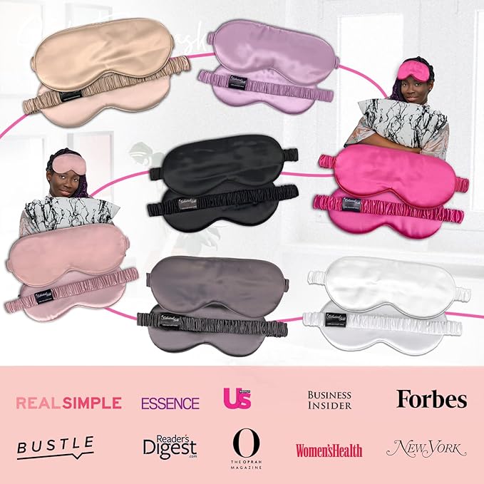 CELESTIAL SILK Sleep Mask for Women With Covered Elastic Strap, 100% Silk Filled Eye Mask for Sleeping (One Size, Black)