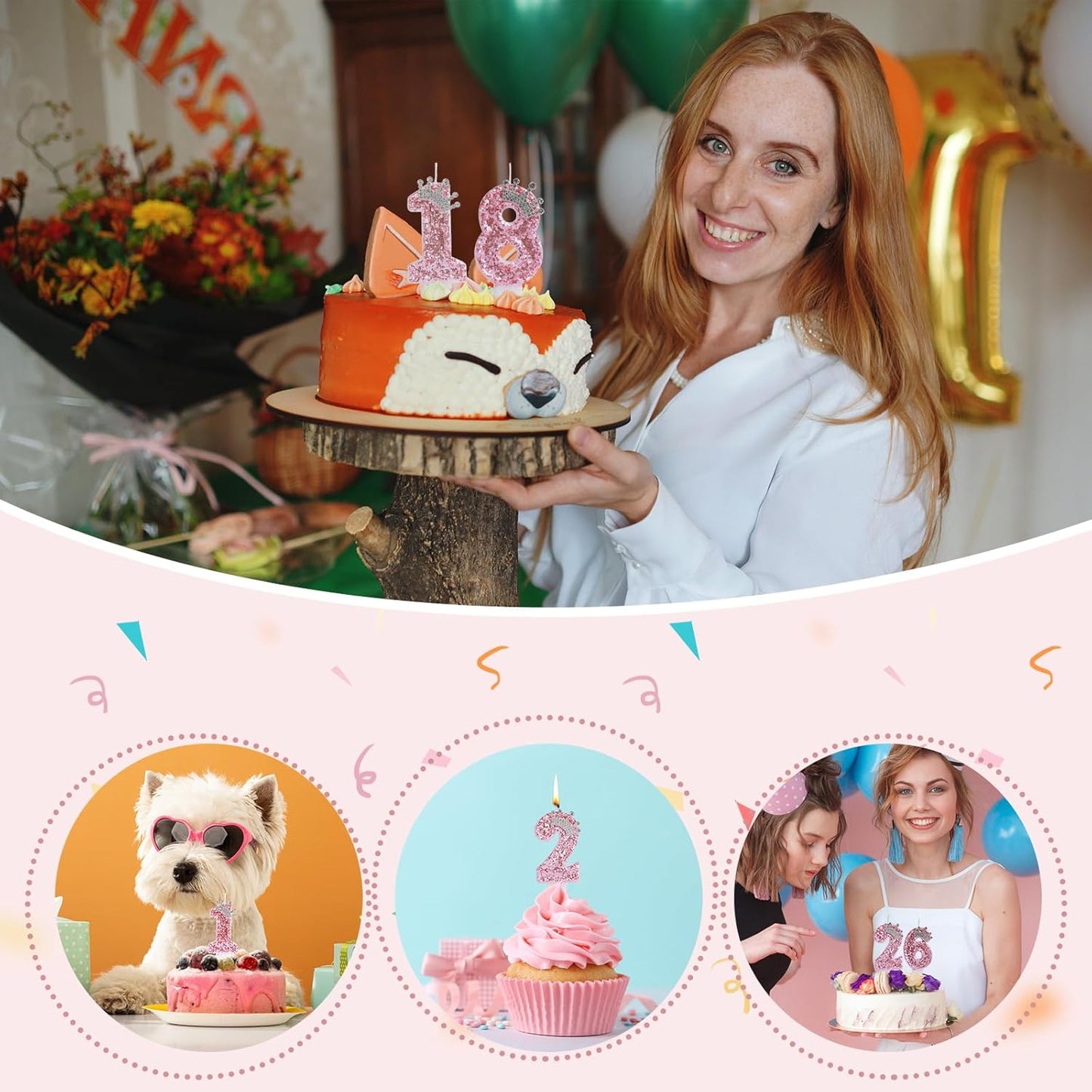 Birthday Number Candles,Pink Crown Birthday Candles for Cake,Glitter Number 7 Candle Cake Topper with Sequins for Girls,Women, Anniversary Celebrations Supplies (Pink 7)