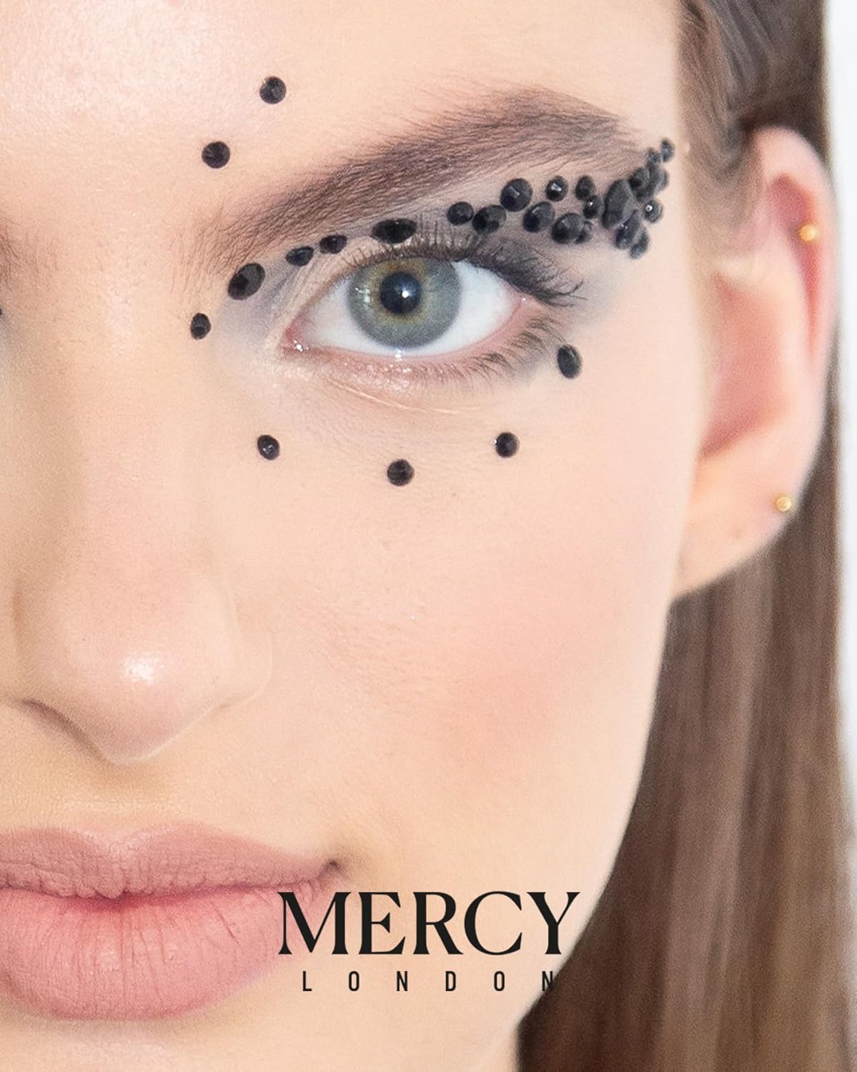 MERCY LONDON Face Gems in Black, 866 Self Adhesive Makeup Face Gem Stickers, 4 Sheets, Reusable Eye Gems, DIY Face Gems