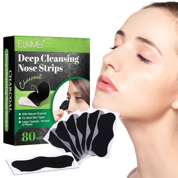 Pore Strips,Natural Charcoal Blackhead Strips for All Skin Type,Nose Strips for Blackheads,Charcoal Pore Cleansing Strips,Black Heads Strip,Nose Blackhead Remover Strip,Blackhead Remover for Face