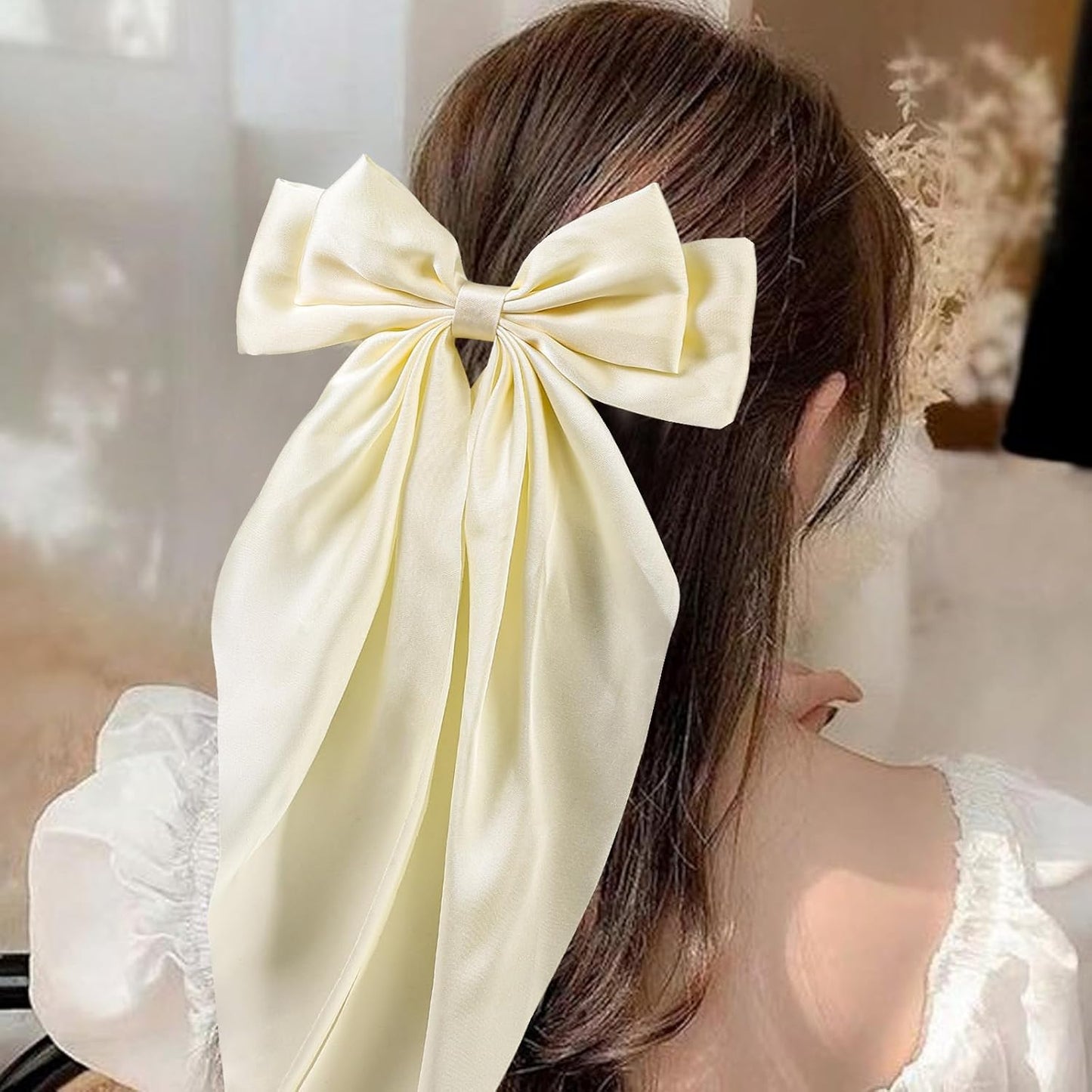 6 PCS Hair Bows for Women, Big Bow Hair Clips for Girls, Silky Satin Hair Bows Clips Oversized Long Tail, Large Cute Aesthetic Hair Accessories, Metal Bow Hair Clips Holiday Gifts