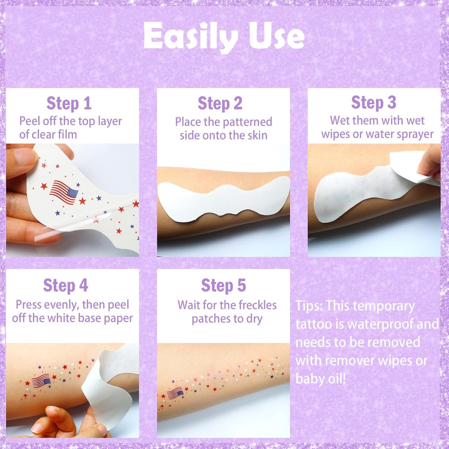 Yosca Glitter Freckles Face Tattoo, 6Pcs Metallic Rose Gold Temporary Tattoos for Body Face Freckle Makeup, Waterproof Glitter Makeup Patches for Festival Concert Party Girl Women Rave Accessories