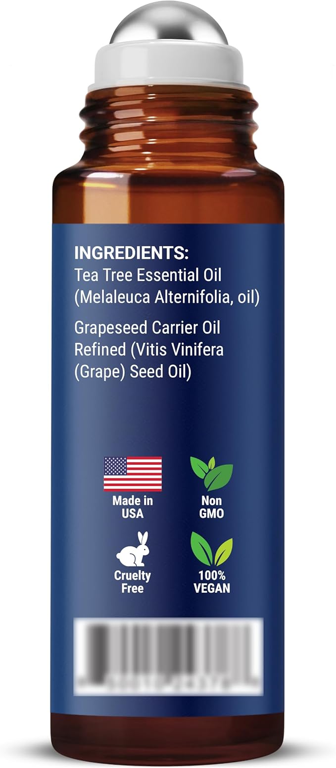 Tea Tree Oil Roll-On 10 ml - 100% Pure, Natural Essential Oil for Aromatherapy, Skin, Face & Body - Pre-Diluted for Travel - Nexon Botanics