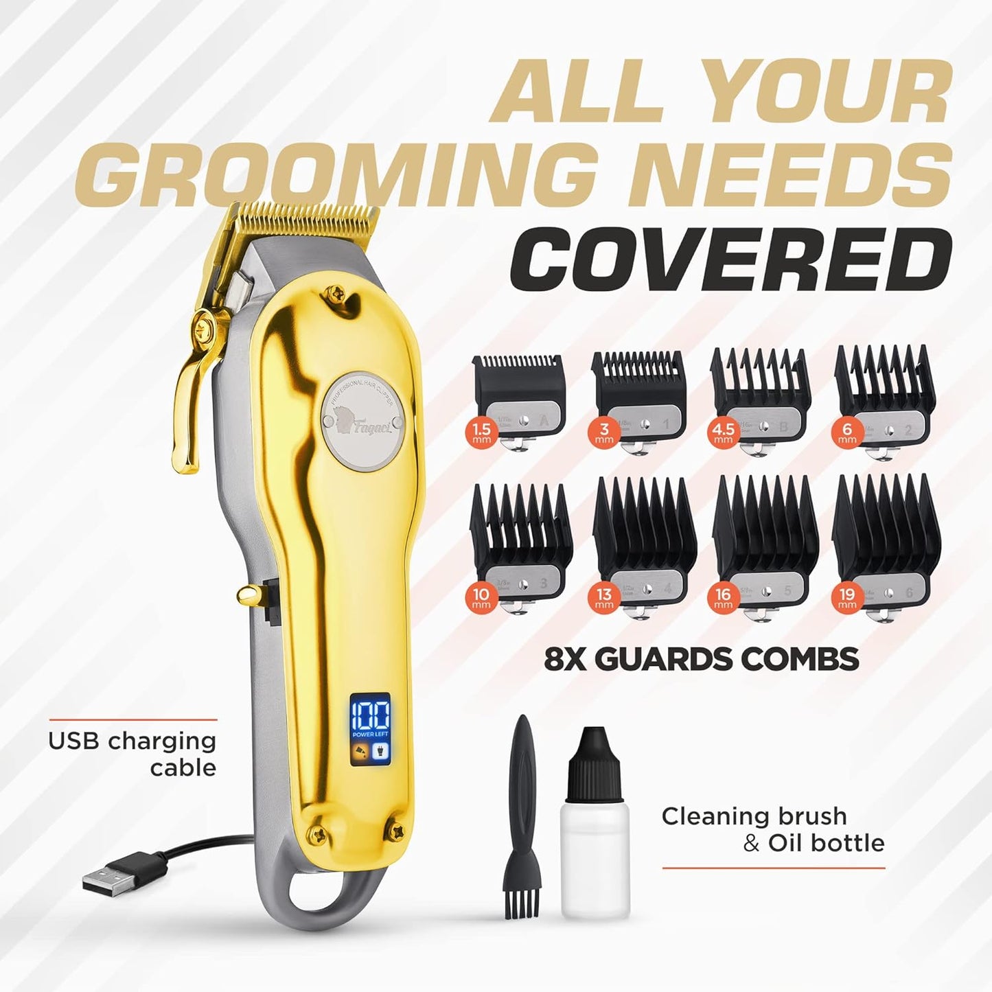 Fagaci Professional Hair Clippers - Cordless, Fine Cutting, Barber Kit for Men