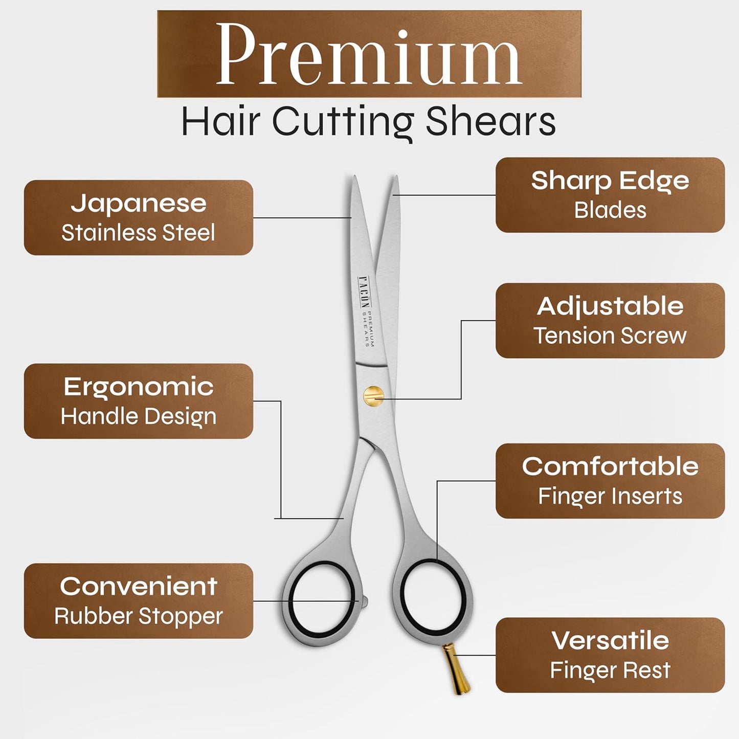 Facón Hair Cutting Scissors - Professional Hair Scissors 6.5 Inch Razor Edge Barber Shears Salon Hair Cutting Shears - Japanese Stainless Steel - Precision Cutting Premium Shears for Men, Women & Kids
