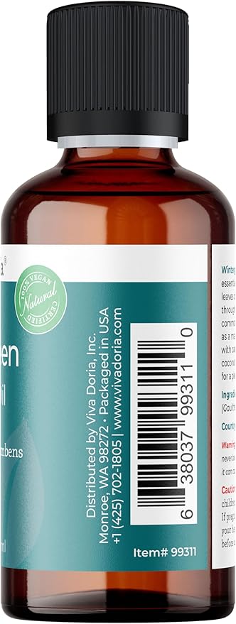 Viva Doria Wintergreen Essential Oil, 100% Pure, Natural Essential Oil, Undiluted, for Aromatherapy | Food Grade, 30 ml (1 Fluid Ounce)